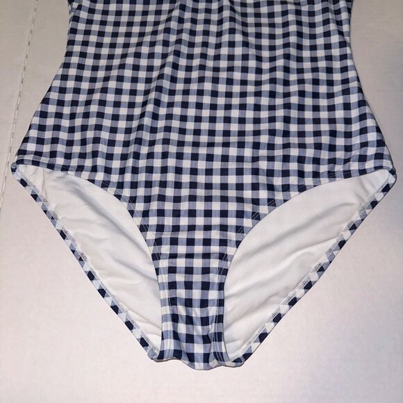 GAP Swimsuit Womens Large Blue White Check Plaid Underwired One Piece Halter NWT - Picture 2 of 12